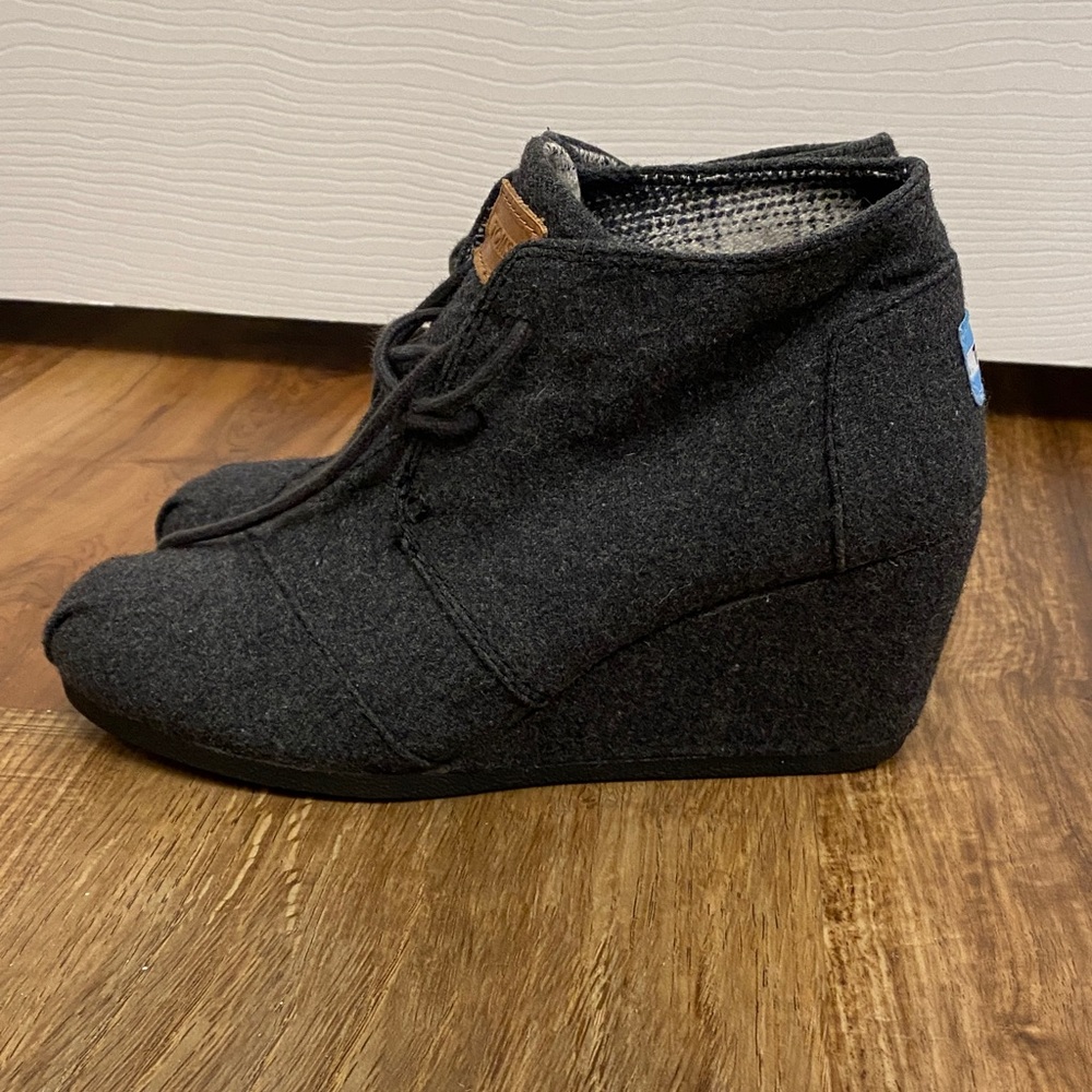 TOMS Wedge Ankle Booties in Charcoal Gray - Women's Casual Lace-Up